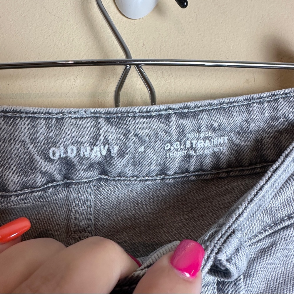 Old Navy OG Straight High Rise Button Fly Gray Denim Jeans Women’s Size 4 - Picture 9 of 15